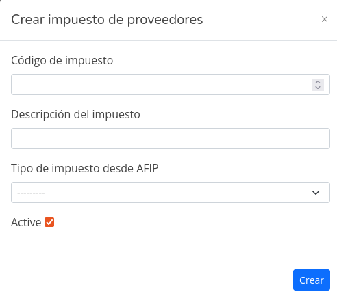Modal Crear Impuesto Proveedor
