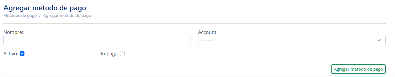 Crear método de pago