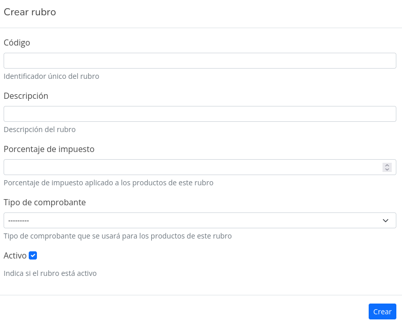 Modal Crear Rubro