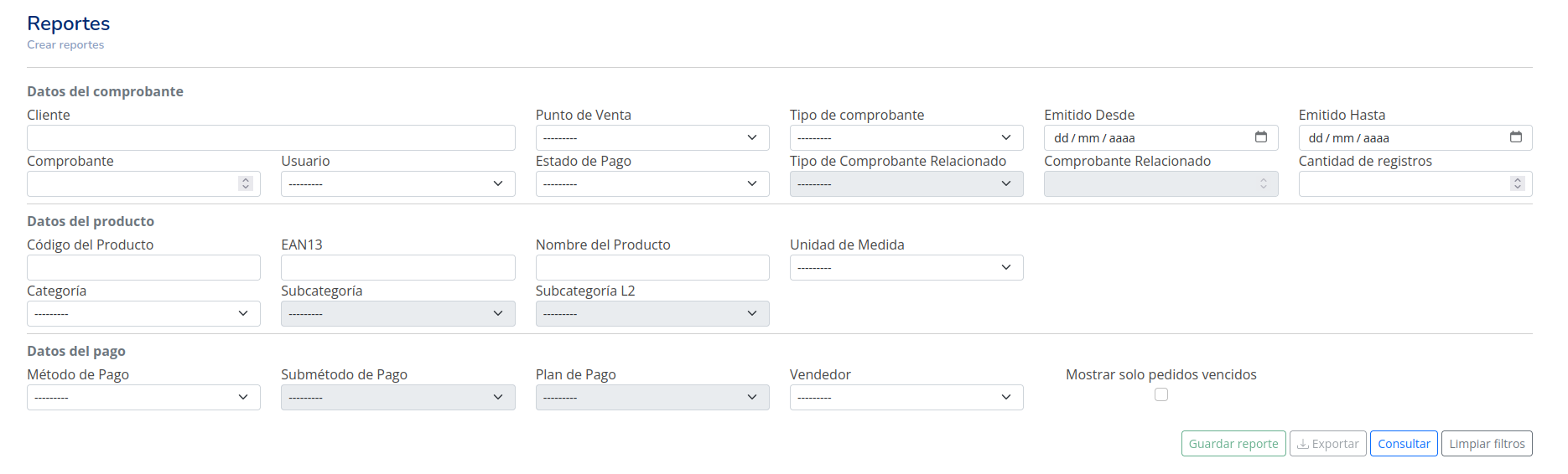 Filtros de Reportes