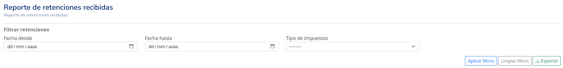 Filtros del Reporte de Retenciones Sufridas