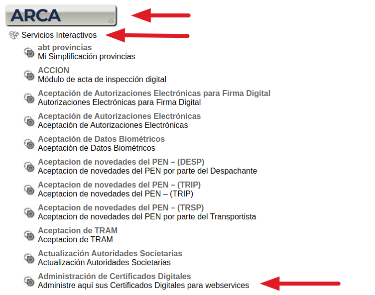 Seleccionar ARCA