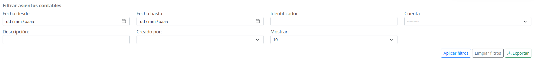 Filtros de Asientos Contables