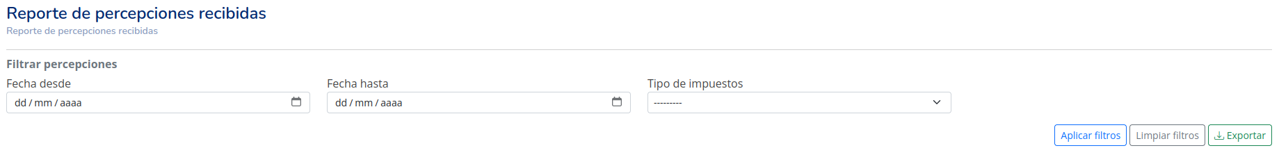 Filtros del Reporte de Percepciones Sufridas