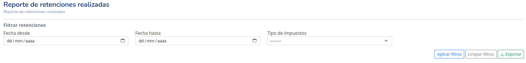 Filtros del Reporte de Retenciones Aplicadas
