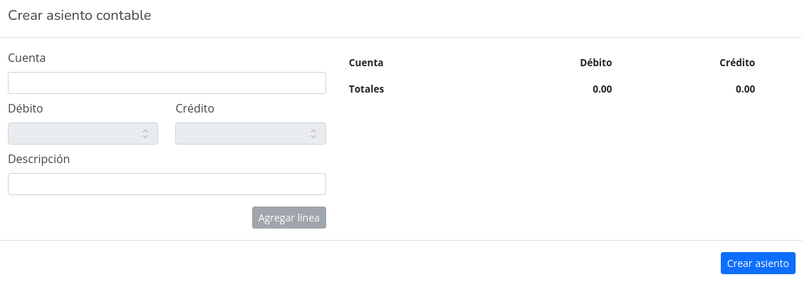 Modal para Crear Asiento Contable