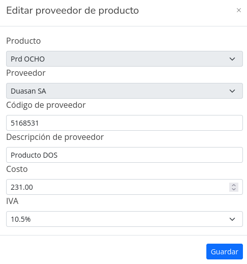 Editar producto de proveedor