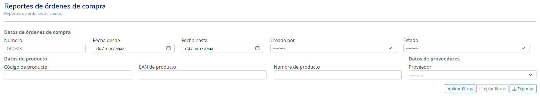 Reportes de órdenes de compra
