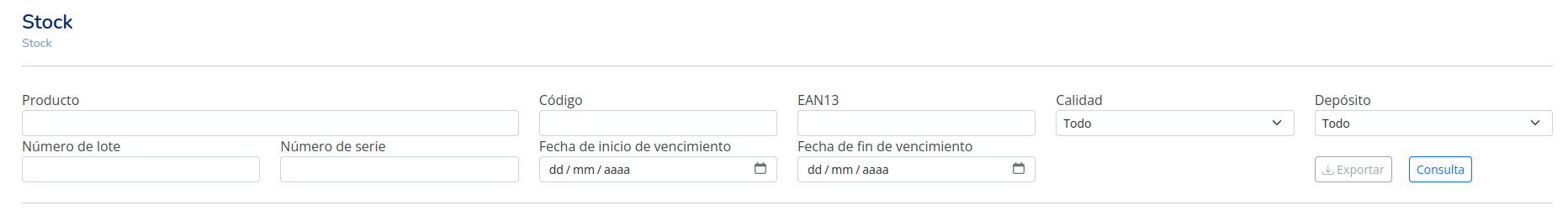 Filtros de stock