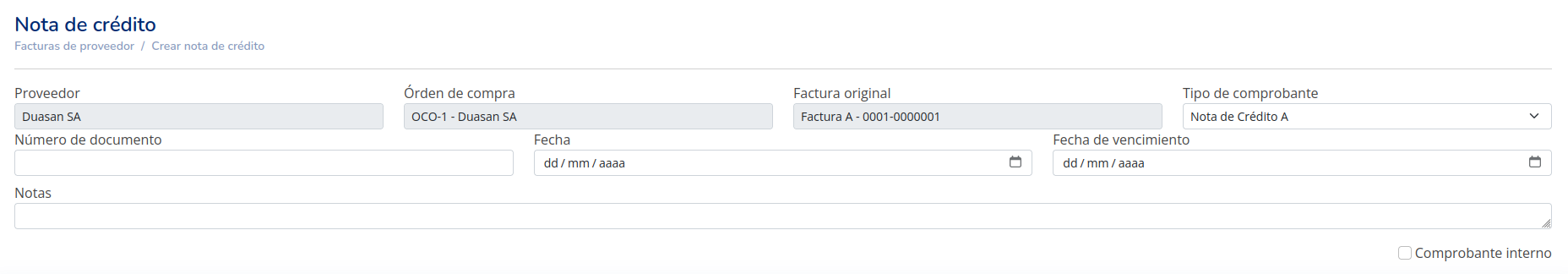 Crear Nota de Crédito de Proveedor