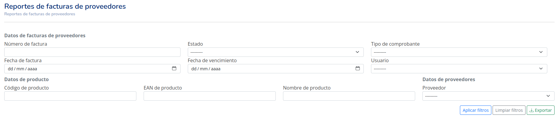 Reportes de facturas de proveedores