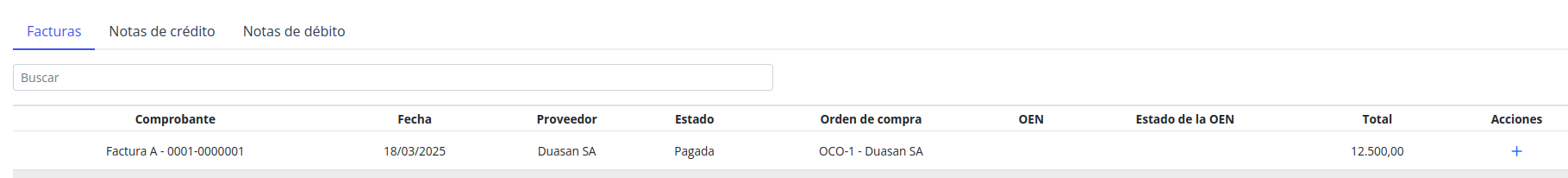 Listado de Facturas de Proveedor